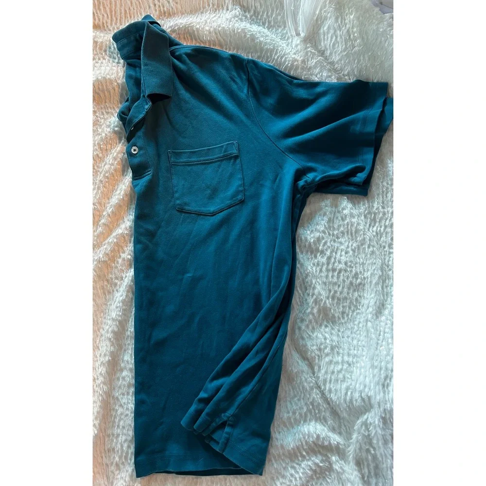 Lands End Mens XL Traditional Fit Short Sleeve Pocket Polo Shirt Teal Blue - Picture 3 of 3